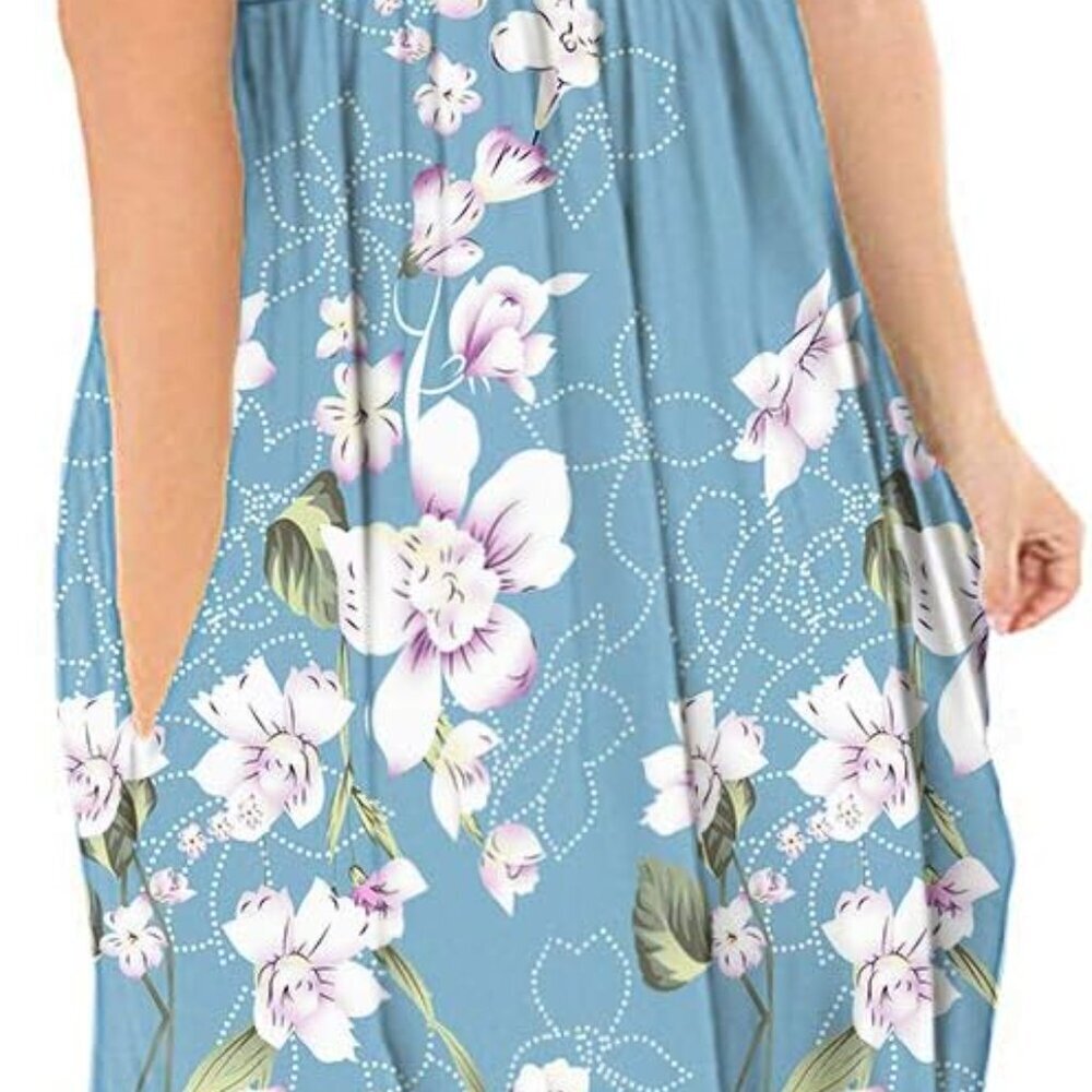 Women Summer Casual Short Sleeve Empire Waist Dress with Pockets Large